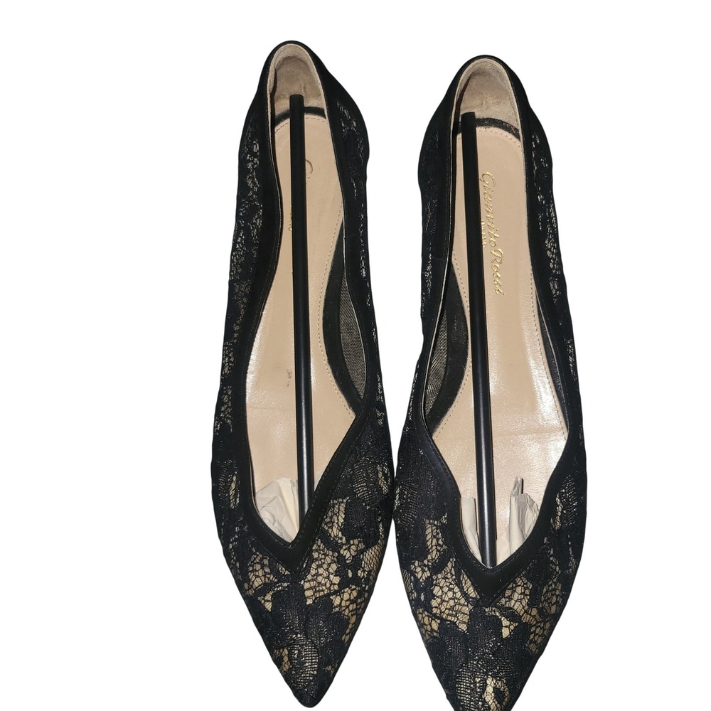 Gianvito Rossi Black Lace Pointed Toe Ballet Flats Shoes Made in‎ Italy 38.5-8